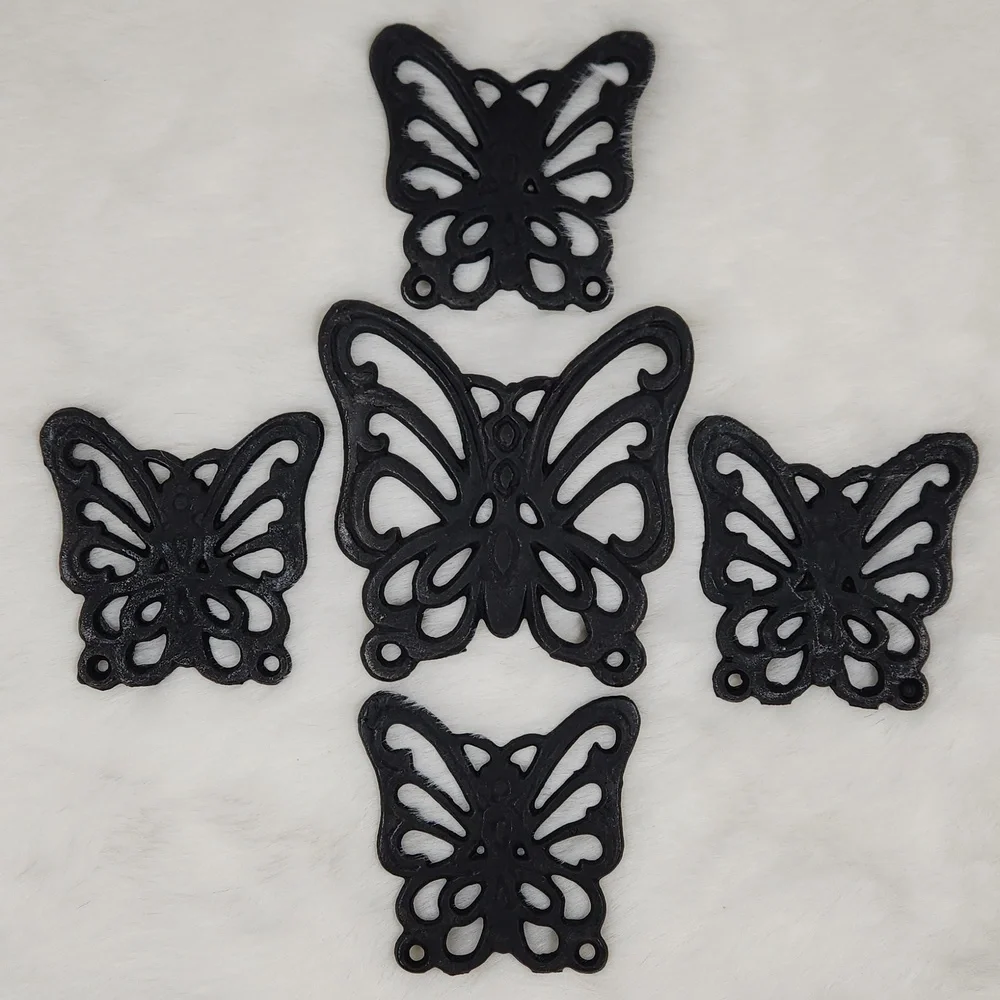 IRON Butterflies, Set of 5 Trivets, Vintage 70s Taiwanese